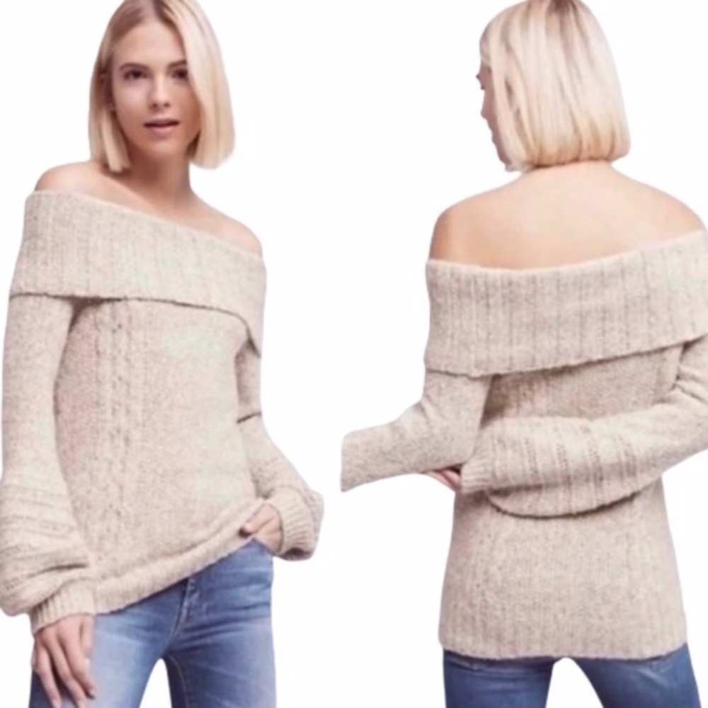 ✅ ANTHROPOLOGIE Sleeping on‎ Snow CREAM cowl neck sweater SIZE SMALL